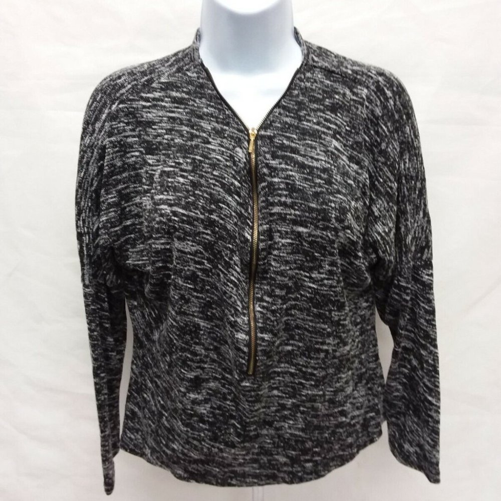 Women's Small Unique Spectrum Long Sleeve Black Heathered Half Zip Sweater